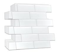 WALPLUS Upgrade Thicker 3D Tile Stickers Peel and Stick Backsplash Splashback Decals Tile Transfer for Kitchen Bathroom Living Room Stick on Tile Waterproof Pure White Mosaic 80pcs 15.4x30.5cm