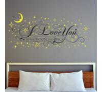 Walplus Valentine's Day Quote I Love You Stars & Glow Dark Moon Wall Stickers Decal - 107Cm X 46Cm Valentine Decoration For Bedroom