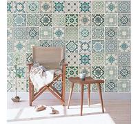 WALPLUS Vintage Green Tiles Mural Wall Stickers, Vinyl, Multi-Colour, 63.5 x 63.5 x 3 cm