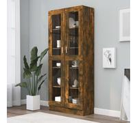 Walplus Vitrine Cabinet Smoked Oak 82.5X30.5X185.5 Cm Engineered Wood