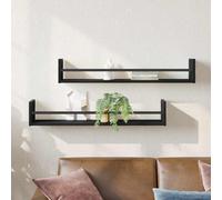 Walplus Wall Shelf 2 Pcs Black Oak 80 X 16 X 14 Cm Engineered Wood