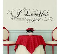 Walplus Wall Stickers Quote"I Love You to The Moon and Back" Removable Self-Adhesive Murals Café Hotel Restaurant Office Home Decoration