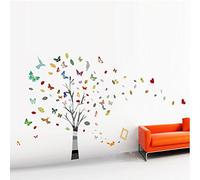 Walplus Wall Stickers Combo Colourful Photo Tree Plus Butterflies - Office Home Decoration, 160cm x 160cm, PVC, Removable, Transparent Border, Multi-Color