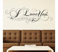 Walplus Wall Stickers Quote"I Love You to The Moon and Back" Removable Self-Adhesive Murals Café Hotel Restaurant Office Home Decoration