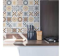 WALPLUS Wall Stickers Removable Self-Adhesive Mural Art Decals Vinyl Home Decoration DIY Living Bedroom Kitchen Décor Wallpaper Gift Lisbon Blue Tiles Wall Stickers - 10 cm x 10 cm - 24 Pcs