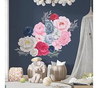 WALPLUS Wall Stickers Room Decor Gifts for Girls Peel and Stick Removable for Nursery Kids Toddler Bedroom Living Room Kitchen Oversized Flowers Blue and Pink 18 Pieces