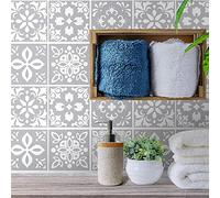 WALPLUS Wall Tile Sticker 15cm 24 pcs Light Grey Cement DIY Art Home Decorations Stick on Tiles Decals Splashback for Kitchen Decor Bathroom Ideas Peel and Stick Backsplash Tile Paint