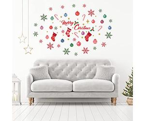 WALPLUS Wallplus Christmas Decorations Wall Stickers Merry Christmas Decoration Set Wall Murals Decals Living Room Children Nursery Décor Merry Christmas and Colourful Snowflakes