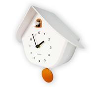 WALPLUS WC2165 Walplus White Cuckoo Wall Clock with Orange Accents & Pendulum, Modern Minimalist Battery Operated, 32.5cm