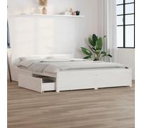 Walplus White Bed Frame With Drawers 140X200 Cm Solid Wood Without Mattress