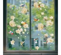 Walplus White Magnolia Flowers With Birds Spring Window Clings - Double-Sided Window Stickers For Glass -87Pcs