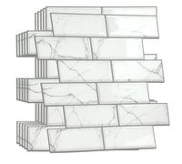 WALPLUS White Marble eclectric 3D Metro Sticker Tiles 30 x 15cm Premium Wall Splashbacks Mosaics, Self Adhesive, Glass Effect, Peel and Stick, Bathroom Decoration, DIY, Kitchen Décor