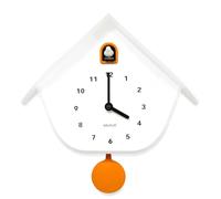 WALPLUS White Matte Cuckoo Clock with Orange Window & Pendulum (32.5cm) - Birdhouse Style, Removable Pendulum