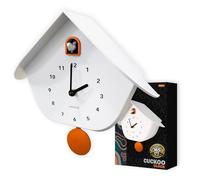 WALPLUS White Matte Orange Window & Cuckoo Wall Clock 32.4 x 32.5 cm, Battery Operated Clock with Bird, Pendulum and Chime for Living Room Kitchen Bedroom