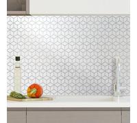 WALPLUS 28.5x14cm@48 pcs Brilliant White Silver Hexacube Wall Tile Sticker Backsplash Tile Paint Stick on Tiles Peel and Stick Self Adhesive Wall Tiles Stickers for Kitchen Bathroom Tile Transfer