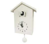 WALPLUS Minimalist Cuckoo Clock with Removable Pendulum - Modern Birdhouse Design with Soft Chimer Cuckoo Sound, Battery Operated Wall Clock for Home Décor - [White Cuckoo Clock White Window]