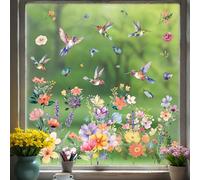 WALPLUS Window Stickers Clings Decoration Removable Reusable Double-Sided Print Decals for Glass Living Room Windows Display Home Décor - Hummingbirds in Spring Bloom