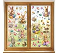 WALPLUS Window Stickers, Spring Garden Easter Bunnies Double-Sided Window Clings - 9 Sheets (30 x 20 cm), 72 Decals - Spring & Easter Decorations for Home