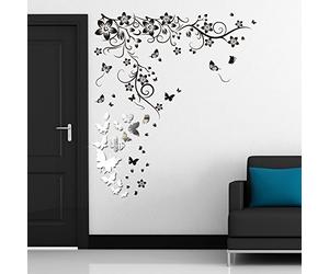 Walplus WSM2057 14 Mirror Butterflies Plus WS9022 Butterfly Vine Wall Art Murals Nursery Office Home Decoration