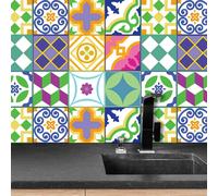 Walplus Classic Spanish Colourful Mixed Peel And Stick Wall Tiles Sticker - 24Pcs Adhesive Stick On Tiles For Kitchen 15 X 15Cm