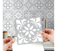 WALPLUS Grey Stick on Tiles Kitchen Splashbacks 15x15cm(6") Self Adhesive Removable Tile Stickers for Bathroom Peel and Stick Backsplash Kitchens Stairs Decals Upgrade 24 PCS