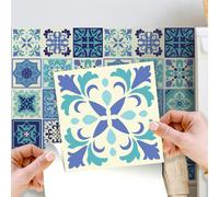WALPLUS WT1567 - Daliah Blue and Turquoise Mediterranean Wall Tile Sticker Set - 15 cm x 15 cm - 24 pcs