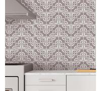 WALPLUS WT1577 - Audley Monocromatic Taupe Victorian Wall Tile Sticker Set - 15 x 15 cm (6 x 6 in) - 24 pcs