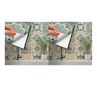 WALPLUS WT1585 15cm(6"") 24 pcs Vintage Green Antique Azulejo Wall Tile Stickers Peel and Stick Backsplash (Pack of 2)
