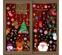 WALPLUS Christmas Window Stickers Clings Xmas Decoration Reusable Double-Sided Print Decals for Glass Living Room Windows Display Xmas with Santa and Friends 109 Pieces
