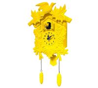 WALPLUS Yellow Vintage Cuckoo Wall Clock 20.2 x 37 cm, Battery Operated Clock with Bird, Pendulum and Chime for Living Room Kitchen Bedroom