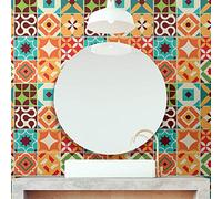 Walplus Ziggy Colourful Retro Glossy Peel And Stick Wall Tiles Sticker - 24Pcs Adhesive Stick On Tiles For Kitchen 15X15Cm