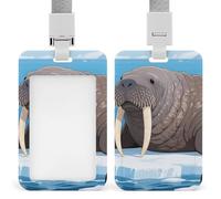 Walrus on Arctic Ice Badge Holder with Lanyards Retractable Vertical Plastic Id Badge Holder Name Key Card Holders Case for Teacher Nurse Doctor Office Gift for Coworkers