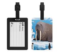 Walrus on Arctic Ice Luggage Tag Suitcase Marker Travel Baggage Identifier with Boarding Card Holder Sturdy TPU Travel Label for Suitcases and Work Bags