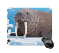 Walrus on Arctic Ice Mouse Pad Cute Square Mouse Mat Leather Non-Slip Rubber Base Mousepad Waterproof Computer Mouses Pad for Laptop Wireless Mouses Keyboard Home Office 25 * 30cm