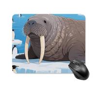 Walrus on Arctic Ice Mouse Pad Cute Square Mouse Mat Leather Non-Slip Rubber Base Mousepad Waterproof Computer Mouses Pad for Laptop Wireless Mouses Keyboard Home Office 20 * 25cm