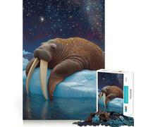 Walrus on Ice Under Starry Sky Jigsaw for Adults1000 Pieces Brain Focus Game Precision Cut Smooth Edges Amusing Challenge for Waiting Time (38x52cm)