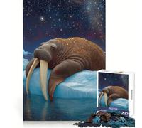 Walrus on Ice Under Starry Sky Jigsaw Puzzles 1000 Piece for Adults Intellectual Fun Calm Distraction Sharp Cut Thoughtful Gift (38x26cm)