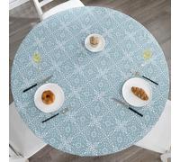 Walrus Round Vinyl Fitted Tablecloth with Flannel Backing Elastic Edge Design Table Cover Waterproof Oil-Proof PVC Table Cloth Stain-Resistant Best for 45"-56" Round