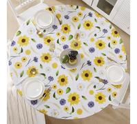 Walrus Round Vinyl Fitted Tablecloth with Flannel Backing Elastic Edge Design Table Cover Waterproof Oil-Proof PVC Table Cloth Stain-Resistant Best for 37"-44" Round