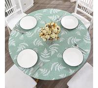 Walrus Round Vinyl Fitted Tablecloth with Flannel Backing Elastic Edge Design Table Cover Waterproof Oil-Proof PVC Table Cloth Stain-Resistant Best for 32"-36" Round