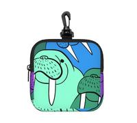 Walrus, Square Zipper Storage Bag, Neoprene Coin Purse, Small Wallets, Change Pouch, Change Purse
