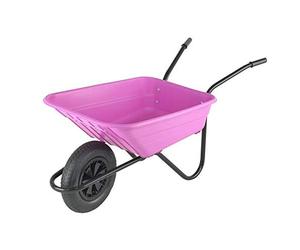Walsall Wheelbarrows 90Ltr Shire Plastic Green Wheelbarrow Barrow in a Box, Pink - Pneumatic Wheel