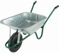 Walsall Wheelbarrows Builder Galvanised Heavy-Duty Wheelbarrow With 140Kg/90L Capacity, Galvanised Metal Pan, Pneumatic Wheel, Anti-Slip Twin Handles