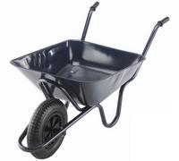 Walsall Wheelbarrows Integral Heavy-Duty Black Wheelbarrow With 125Kg/85L Capacity, Galvanised Metal Pan, Solid Wheel, Anti-Slip Hand Grips