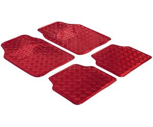 Walser Rubber Mats, Universal Car Mat Metallic, Floor Mats Complete Set Checker Plate, Protective Mat Red, Can Be Cut to Size 28021