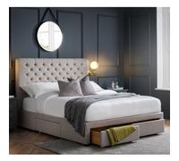 walsh linen fabric king size bed with 4 drawers in grey