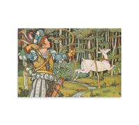 Walter Crane 1896 Beauty And The Beast Pl. 16 Pre-Raphaelite Wall Art Print with Archer And White Deer in Forest Scene Painting On Canvas Wall Art Scroll Picture Print Living Room Walls Decor Homes Un