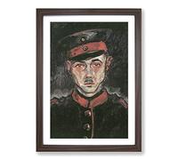 Walter Gramatte Self Portrait as a Soldier Framed Print | A2 Walnut Framed Wall Art | Ready to Hang | Modern Nature Picture | Living Room Bedroom Lounge Office