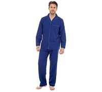 Walter Grange Men's Plain Traditional Woven Polycotton Pyjama Set, Navy Blue, Large