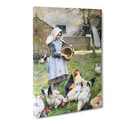Walter Osborne Feeding The Chickens Canvas Print | Gallery Wrapped 30mm Frame Wall Art | 20x14 inches | Ready to Hang | Modern Picture | Living Room Bedroom Lounge Office
